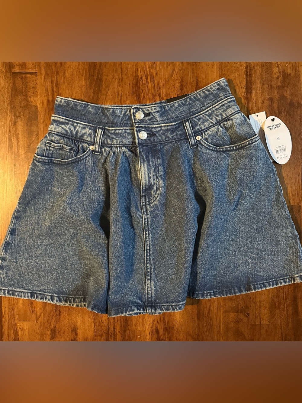 Women’s Dark Blue Denim Mini Skirt with Pleated Front
